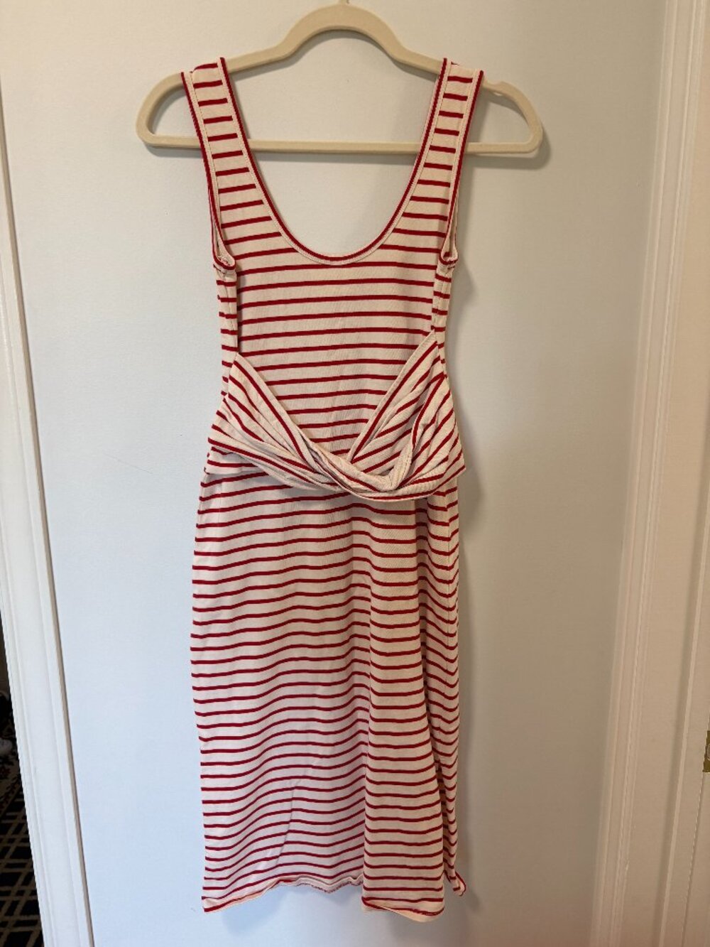 Maeve Anthropologie Midi Dress Red White Stripes Nautical Belted Twist Size XS